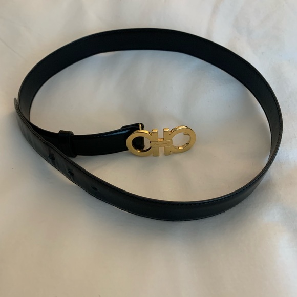 Salvatore Ferragamo Gancini Black Leather Belt with Gold Buckle - Picture 1 of 5